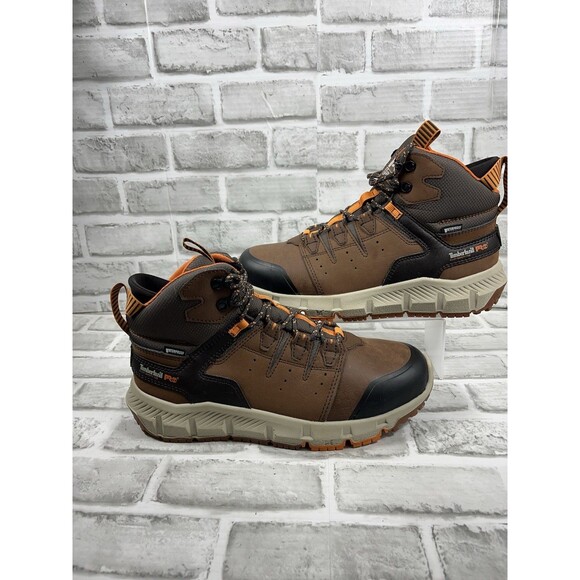 Timberland Tempe 6" Alloy Toe Waterproof Brown Leather Work Boot Men's Size 9 M - Picture 1 of 13